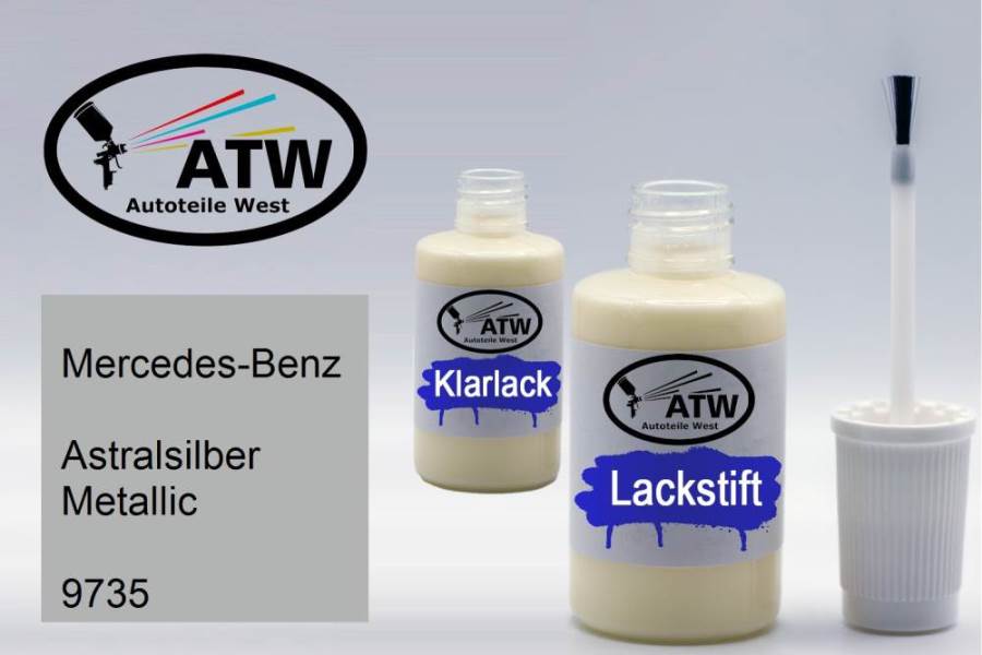 Mercedes-Benz, Astralsilber Metallic, 9735: 20ml Lackstift + 20ml Klarlack - Set, von ATW Autoteile West.